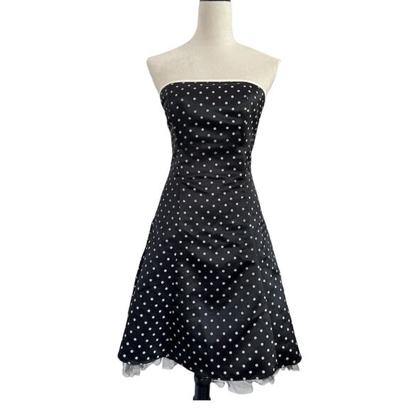 Jessica McClintock Gunne Sax Dress Women 5/6 Black Polka Dot Strapless Tulle VTG - Picture 1 of 12
